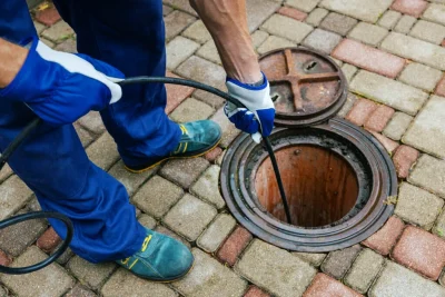 Plumber cleaning an outdoor sewer drain in Wildwood